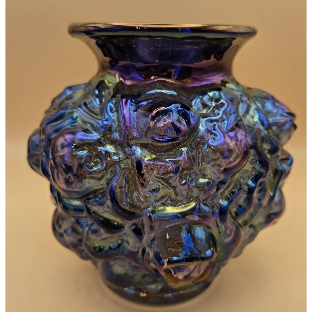 Vintage Imperial  Carnival Glass, Peacock La Bella Cabbage Rose Vase #22